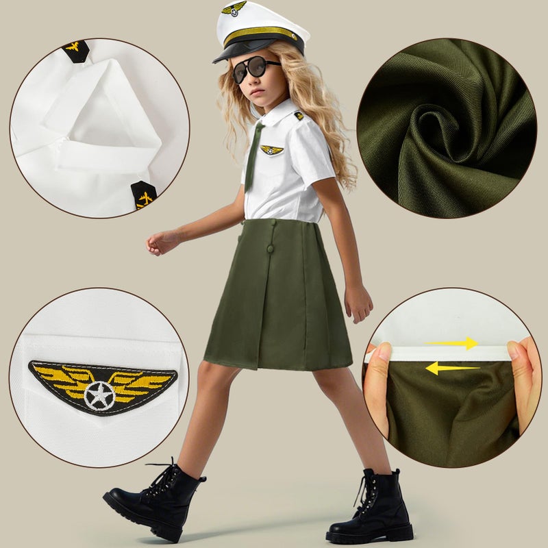 G.C Girls Pilot Costume Kids Dress Up Outfits Toddler Sunglasses Hat Accessories Halloween Cosplay Role Play Party Gifts - Image 5